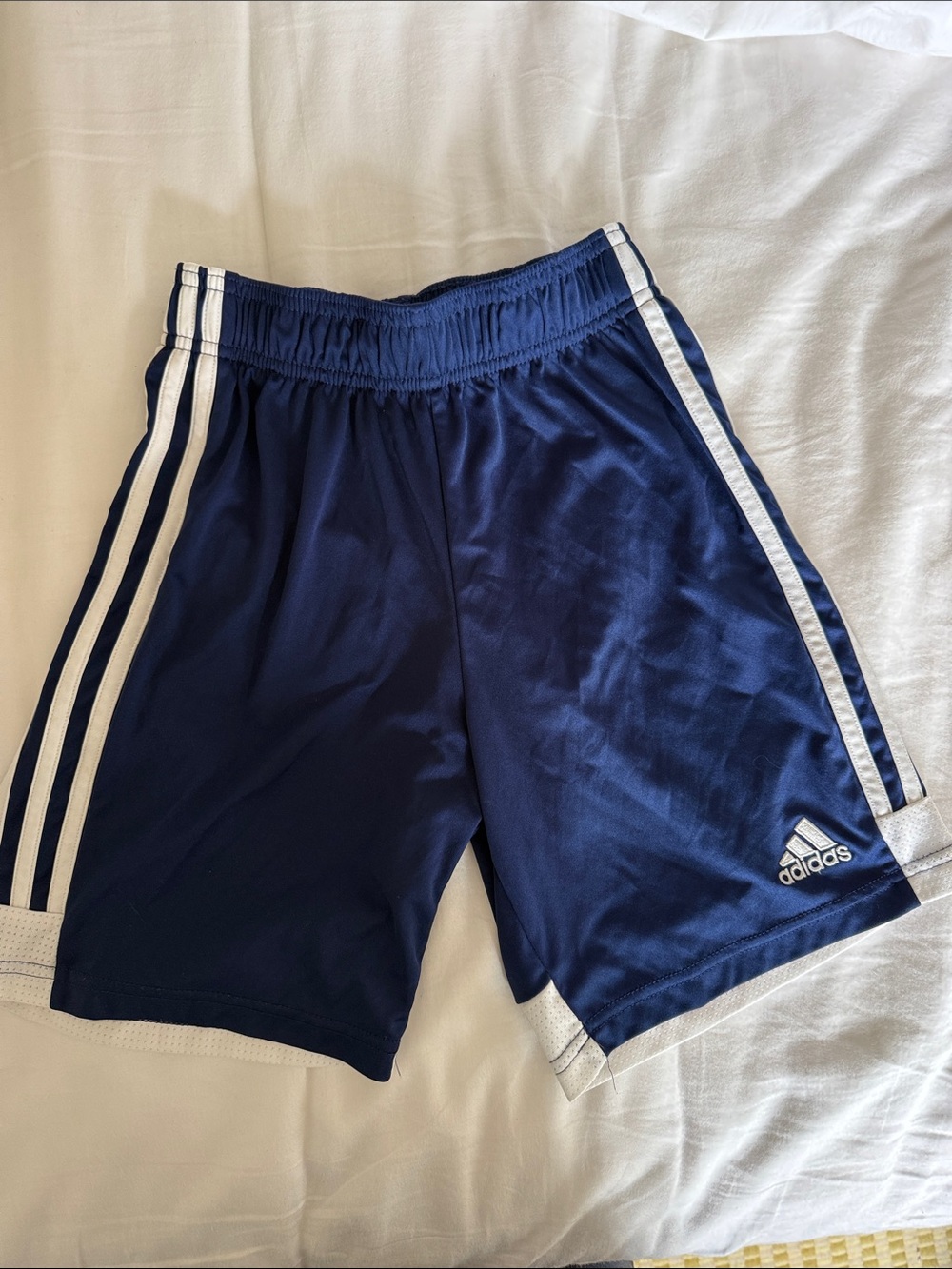 adidas Navy and White Athletic Shorts with Signature Three Stripes